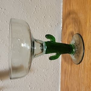 1 Mexican Hand Blown Margarita Glass Desert Green Saguaro Cactus